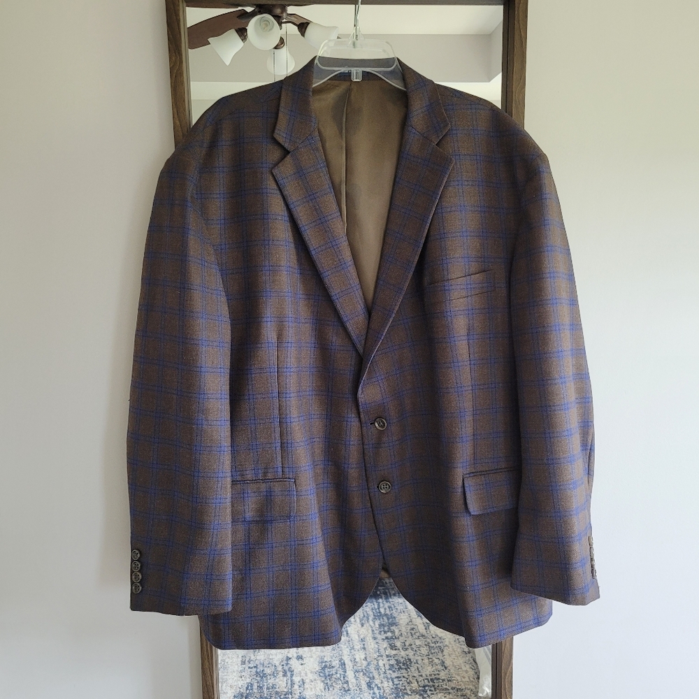 Brown Windowpane Plaid Blazer Jacket Stafford 56s Academia Wedding Business